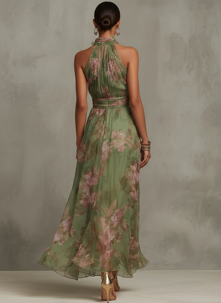 Serena | Elegante vestido largo floral fluido que realza la silueta