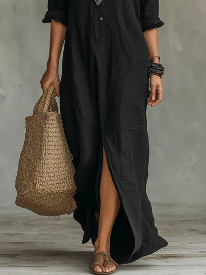 Soline | Vestido Maxi Fluido con Botones Frontales