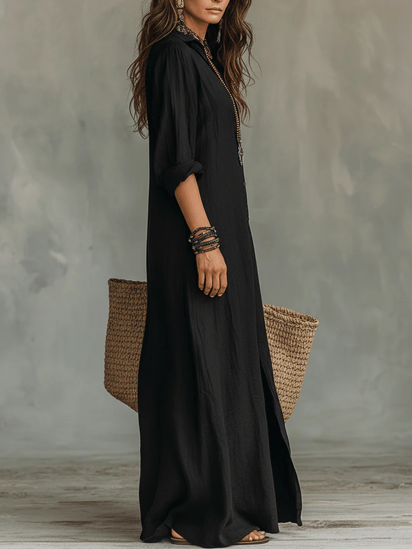 Soline | Vestido Maxi Fluido con Botones Frontales