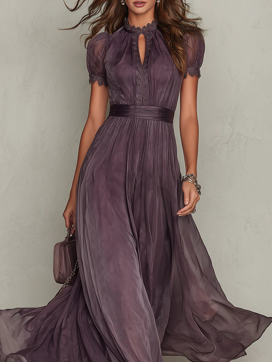Petra - Vestido Largo Elegante de Encaje y Detalles Refinados