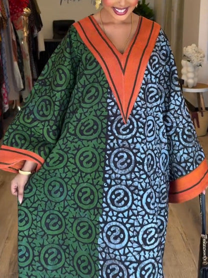 IMANI – VESTIDO MAXI KAFTÁN CON ESCOTE EN V DE ESTAMPADO AFRICANO