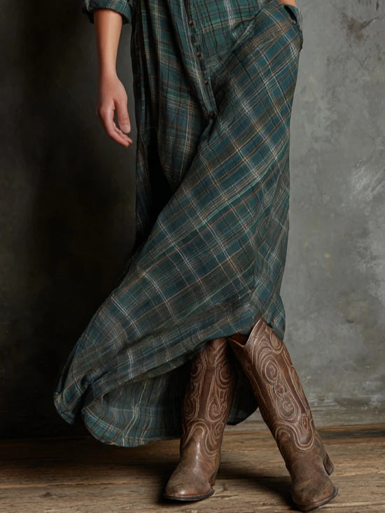 Harper - Vestido Camisón Maxi a Cuadros Western