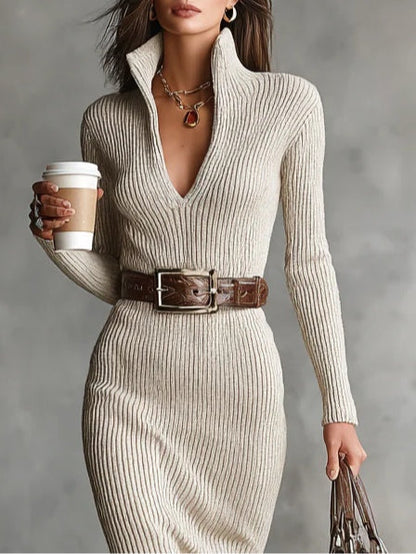 Clara | Vestido Midi con Cuello Alto y Cinturón