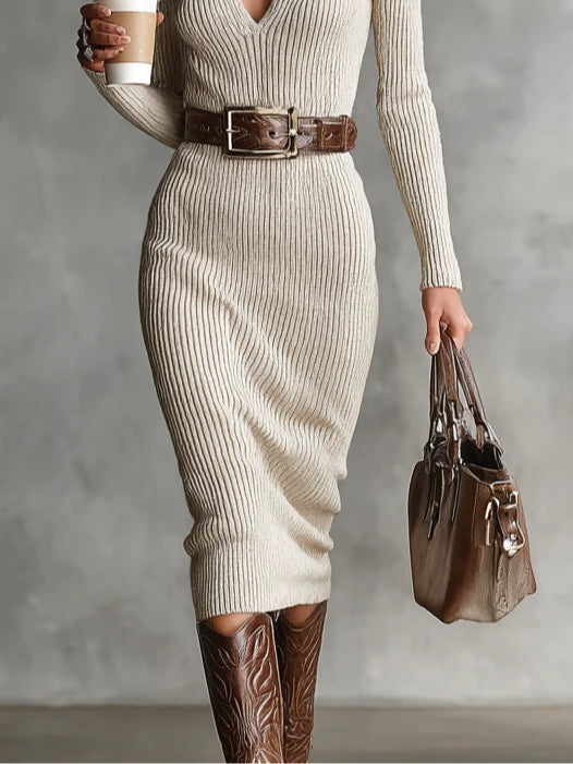 Clara | Vestido Midi con Cuello Alto y Cinturón