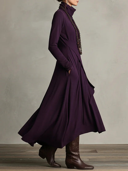 RENATA – VESTIDO MAXI ASIMÉTRICO ELEGANTE CON COLLAR ALTO