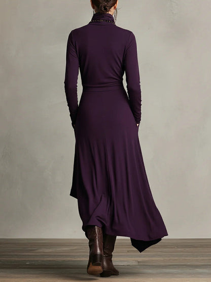 RENATA – VESTIDO MAXI ASIMÉTRICO ELEGANTE CON COLLAR ALTO