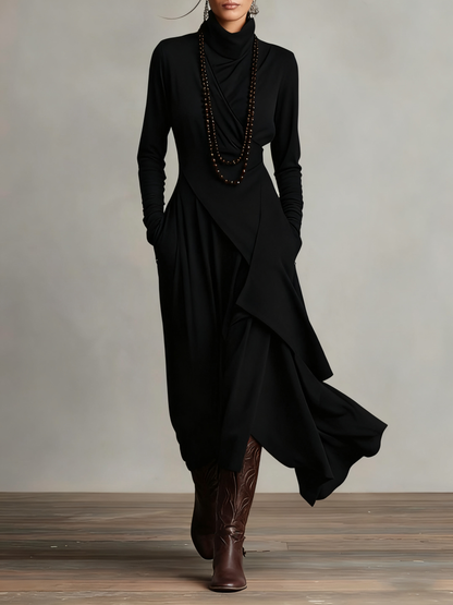RENATA – VESTIDO MAXI ASIMÉTRICO ELEGANTE CON COLLAR ALTO