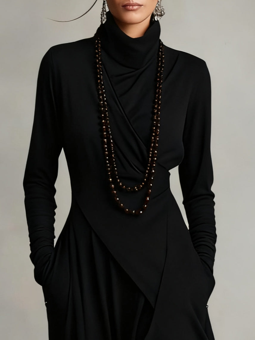 RENATA – VESTIDO MAXI ASIMÉTRICO ELEGANTE CON COLLAR ALTO