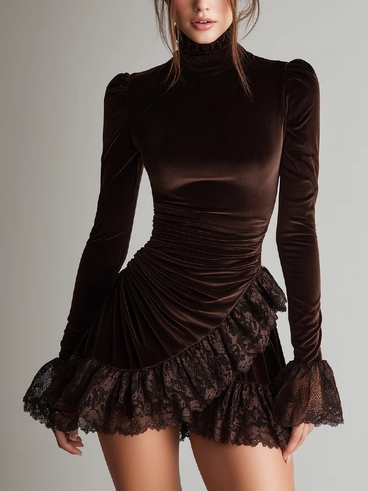 Mercedes | Vestido mini con cuello alto y encaje