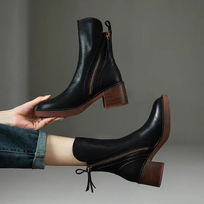 Botines de Mujer con Cremallera y Tacón Cuadrado