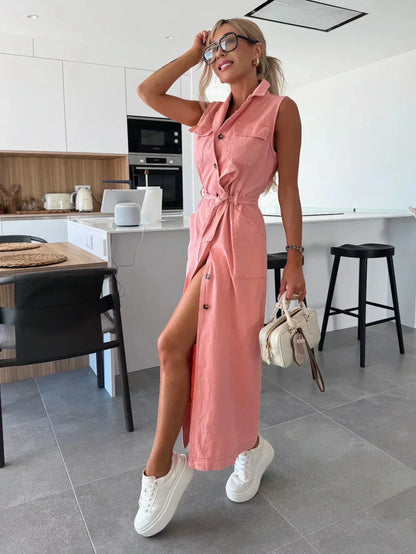 Vestido Maxi de Denim - Corte Fluido y Atemporal
