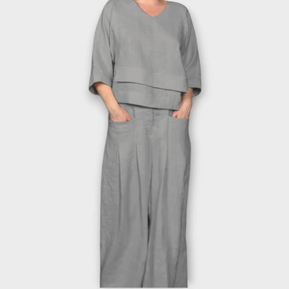 Conjunto de Lounge de Dos Piezas con Pierna Ancha y Ajuste Relajado