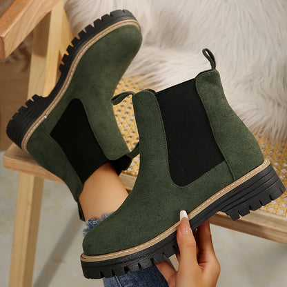 Botines de mujer en color sólido con suela gruesa