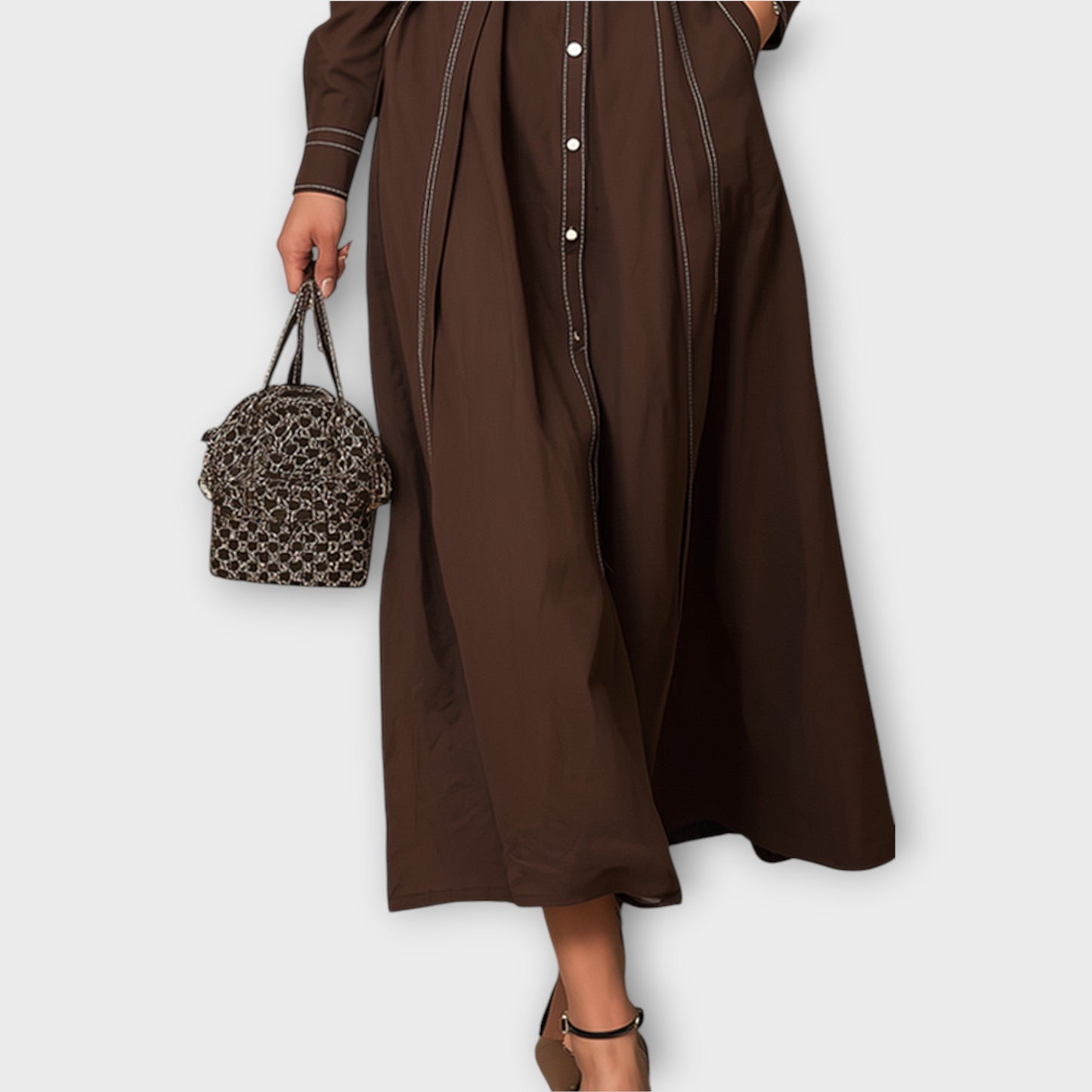 Vestido Midi Entallado con Botones Frontales