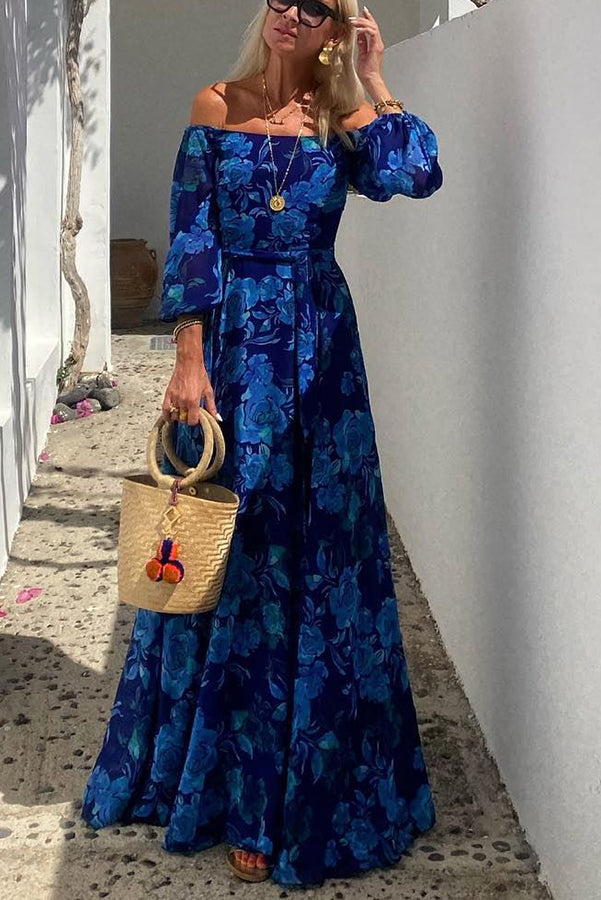 Calista | Vestido Maxi Floral con Hombros Descubiertos
