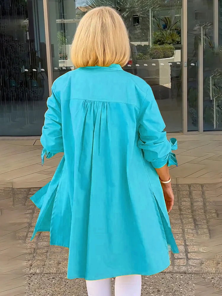 Elliora - Chaqueta de Camisa de Algodón con Espalda Fruncida