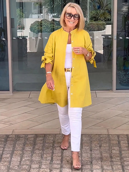 Elliora - Chaqueta de Camisa de Algodón con Espalda Fruncida