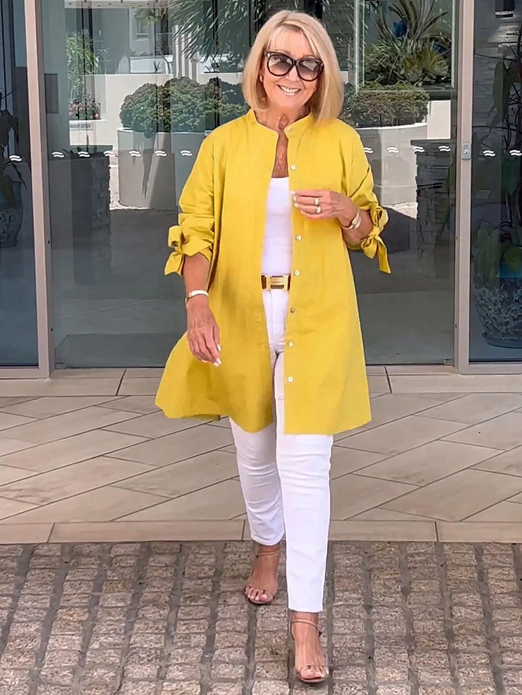 Elliora - Chaqueta de Camisa de Algodón con Espalda Fruncida