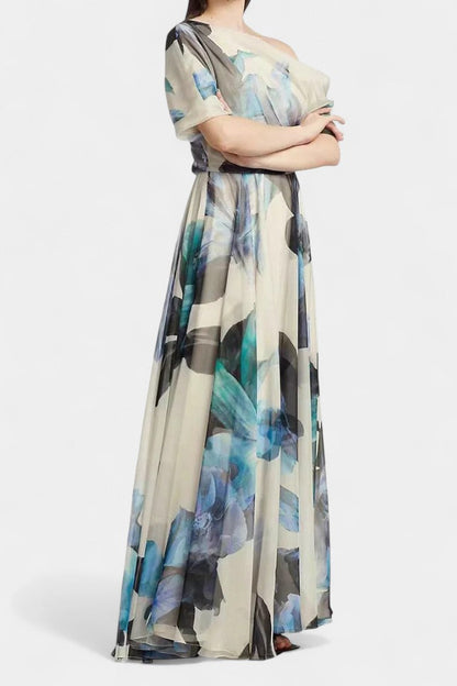 Sanaa Vestido Floral Abstracto de Un Hombro