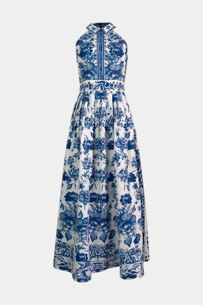 Shante Vestido A-Line Estampado Floral con Cuello Solapa