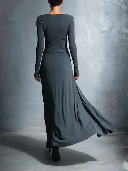 Elegante Vestido Maxi de Jersey con Nudo Lateral