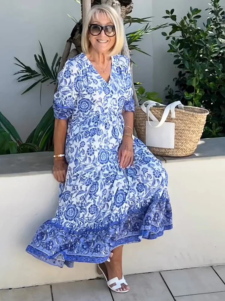 Lilara - Vestido Floral Boho con Escote en V Profundo