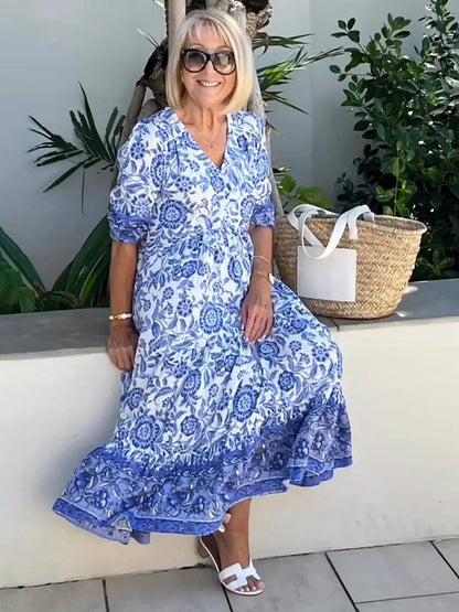 Lilara - Vestido Floral Boho con Escote en V Profundo