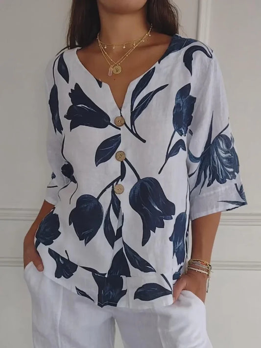 Sanne™ | Blusa Floral de Botones