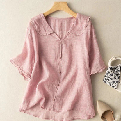 Sotiria - Elegante Blusa de Lino de Manga Corta
