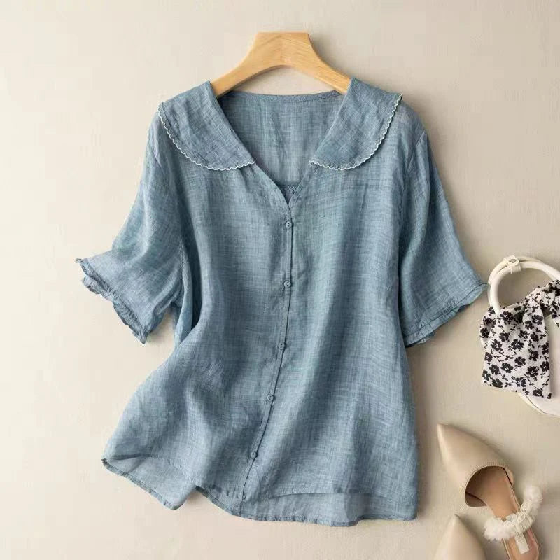Sotiria - Elegante Blusa de Lino de Manga Corta
