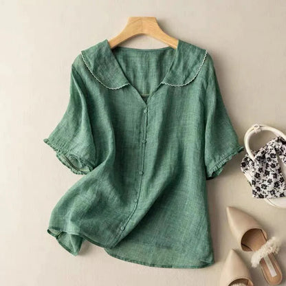 Sotiria - Blusa Elegante de Lino de Manga Corta