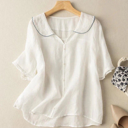 Sotiria - Blusa Elegante de Lino de Manga Corta