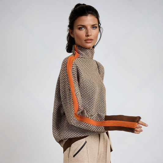 Élise | Suéter de cuello alto con rayas contrastantes distintivas