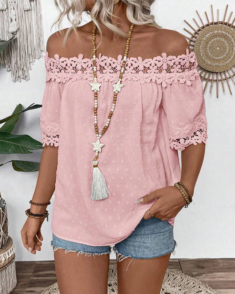 Blusa de Un Hombro con Encaje y Flor 3D