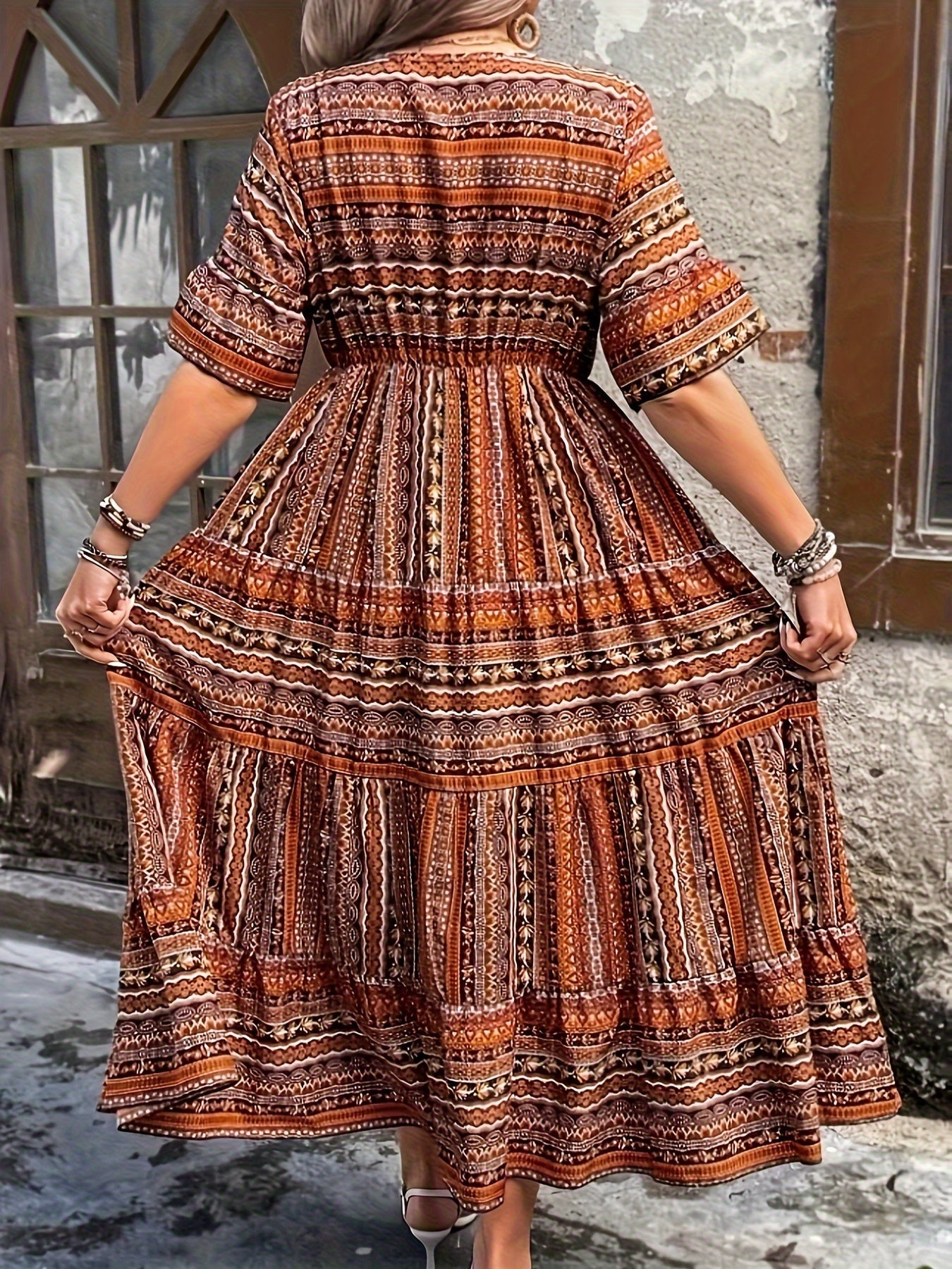 Sylpha - Vestido Bohemio de Impresión Étnica Elegante