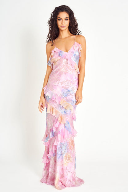 Luneth - Vestido Maxi Sin Espalda con Escote en V Floral