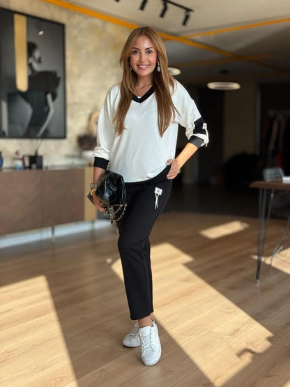 ALINA – CONJUNTO COMPLETO BICOLOR CON ESCOTE EN V SUAVE