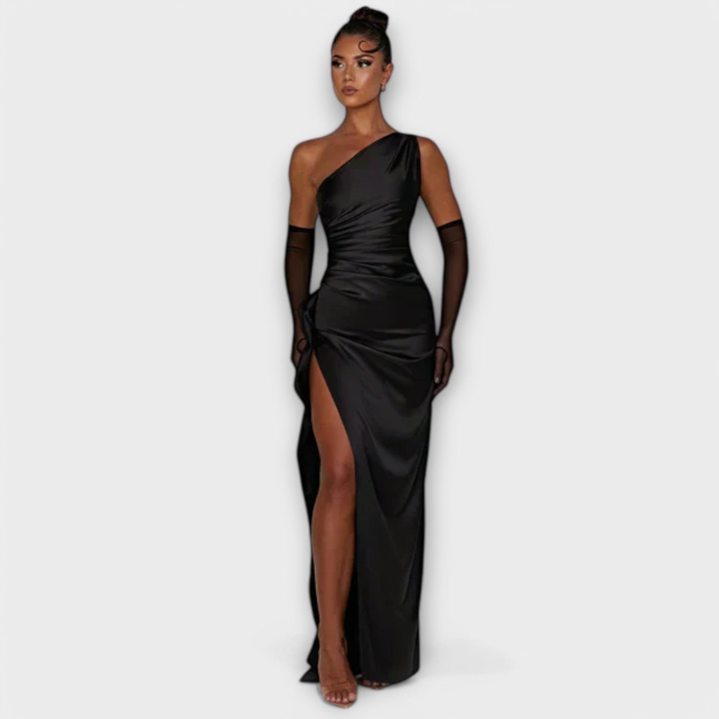 Vestido Maxi Asimétrico con Drapeo en un Brazo