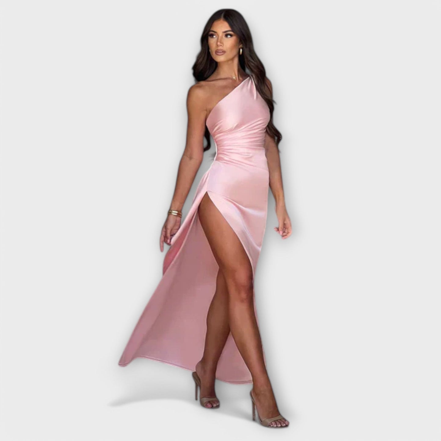 Vestido Maxi Asimétrico con Draping en un Brazo