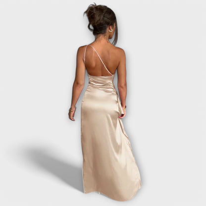 Vestido Maxi Asimétrico con Drapeo en un Brazo