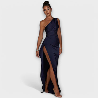 Vestido Maxi Asimétrico con Draping en un Brazo