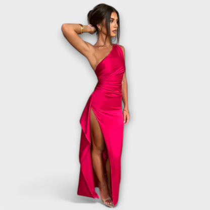 Vestido Maxi Asimétrico con Draping en un Brazo