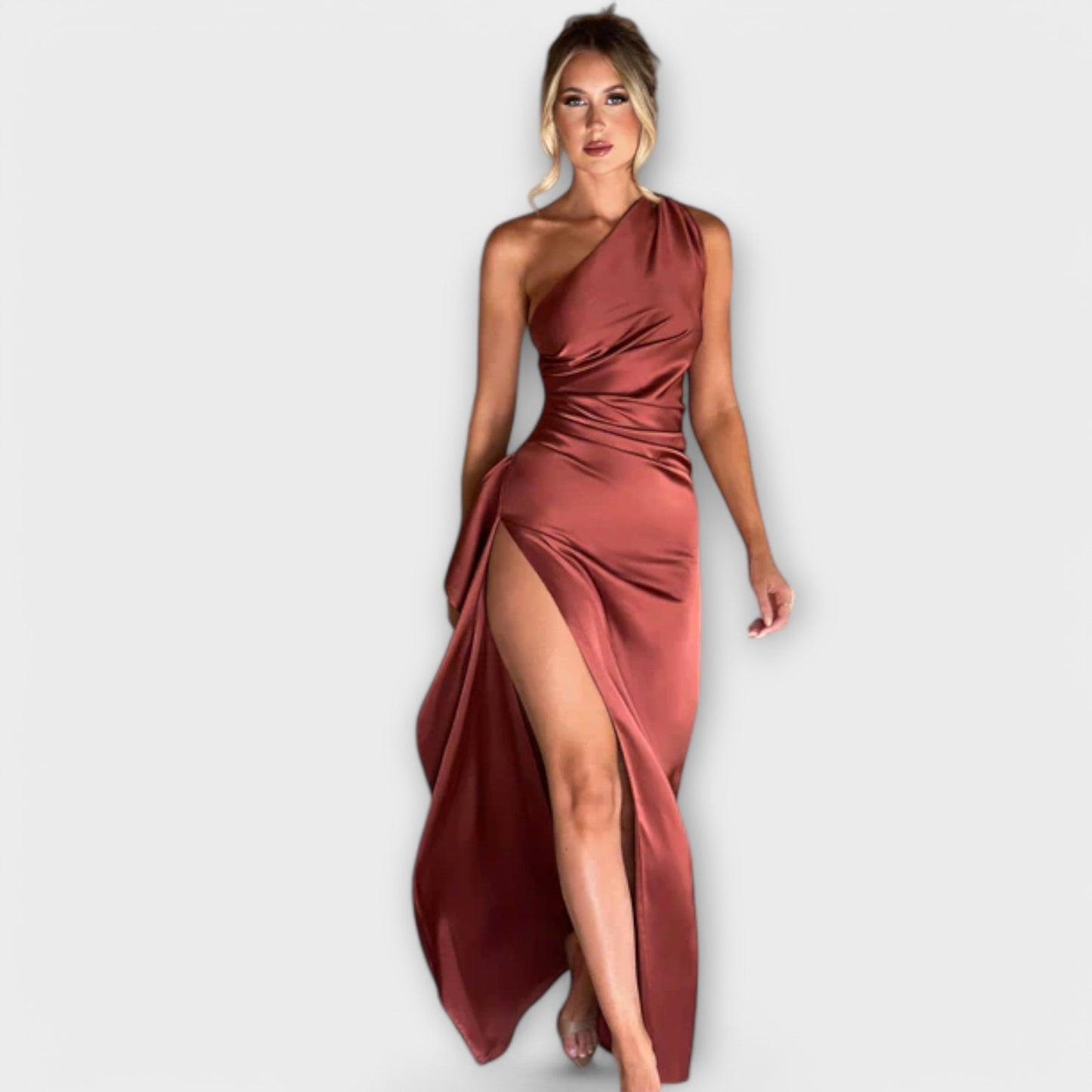 Vestido Maxi Asimétrico con Draping en un Brazo