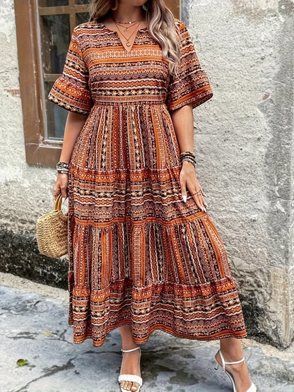 Sylpha - Vestido Bohemio de Impresión Étnica Elegante