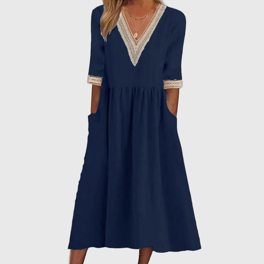 Sara | Vestido Midi con Detalle de Encaje Elegante