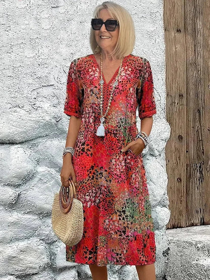 Emelith - Vestido de Verano de Encaje de Leopardo con Escote en V