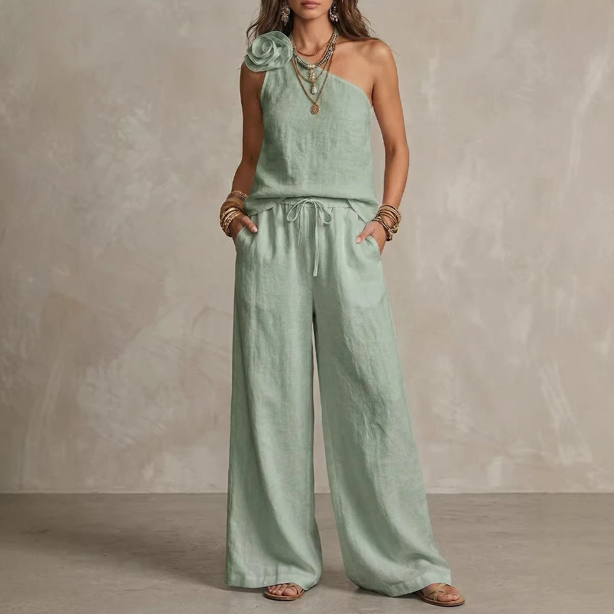 Conjunto Bicolor Elegante - Camisa Sin Mangas y Pantalones