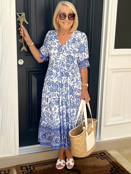 Lilara - Vestido Floral Boho con Escote en V Profundo