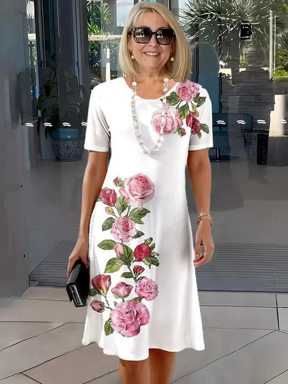 Rosara - Vestido Medio Impreso Suelto y Cómodo