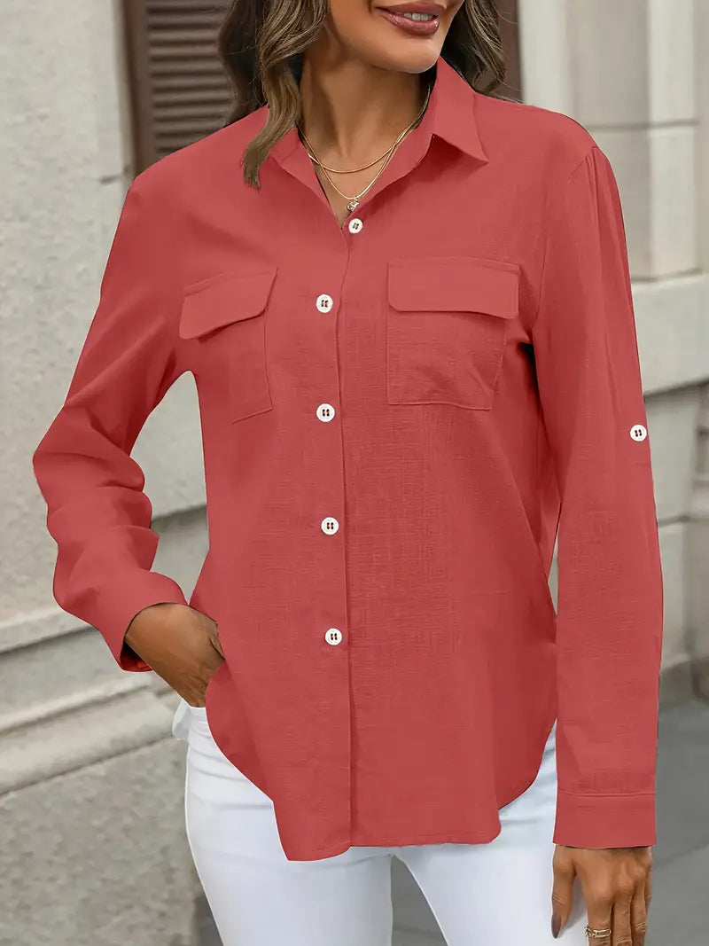 Athena - Camisa de Algodón con Bolsillos Frontales